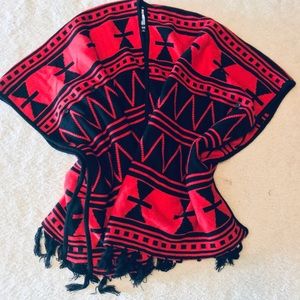 Kensie Red and Black Tribal print Shawl